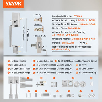 DT1103 - Satin Nickel Double Door Handle Set for Standard Doors