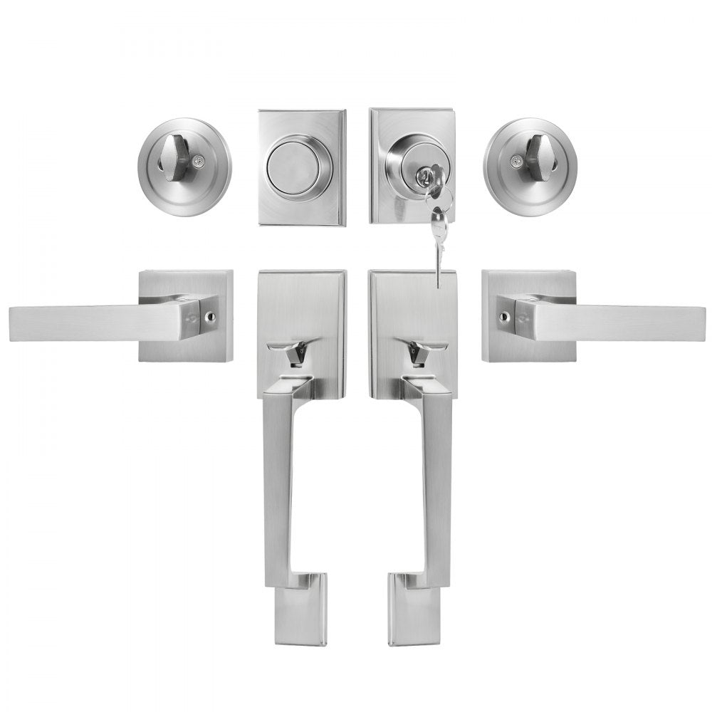 DT1103 - Satin Nickel Double Door Handle Set for Standard Doors