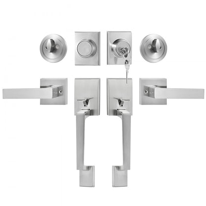 DT1103 - Satin Nickel Double Door Handle Set for Standard Doors