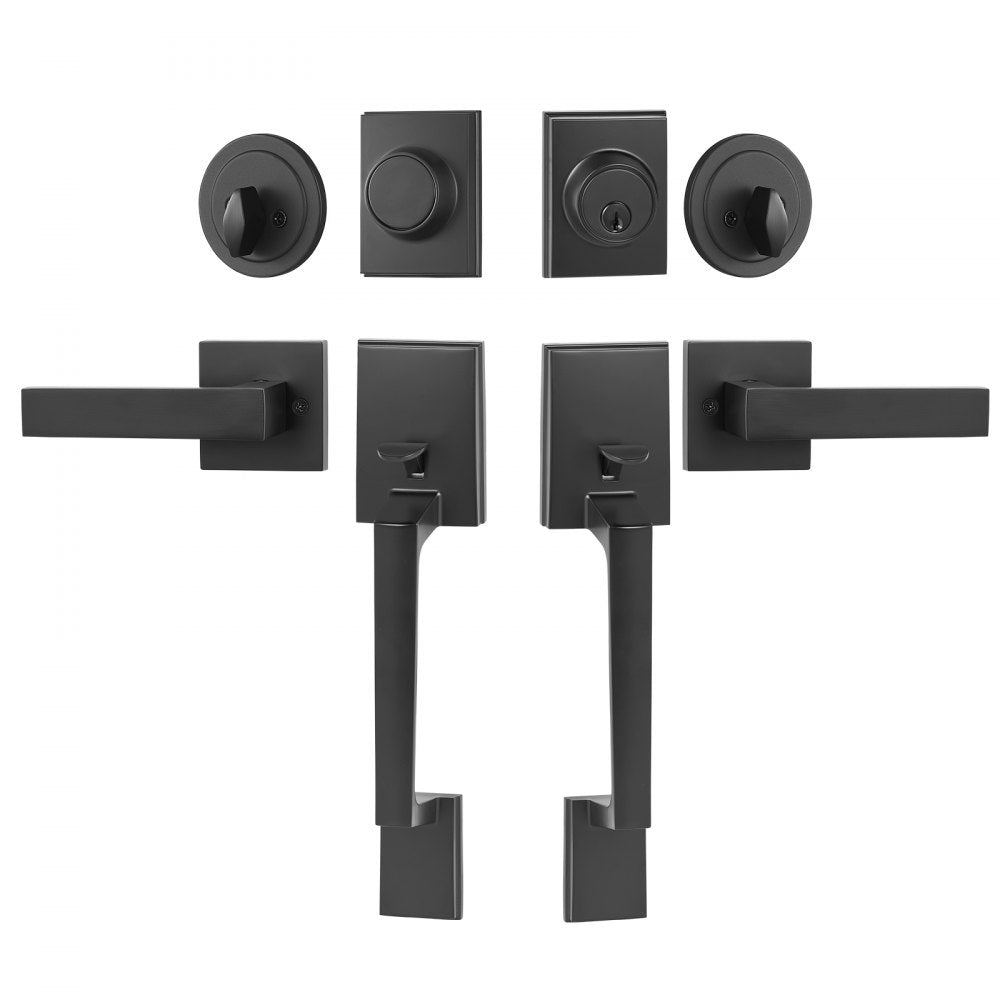 DT1103 - Matte Black Double Door Handle Set with Key Locks