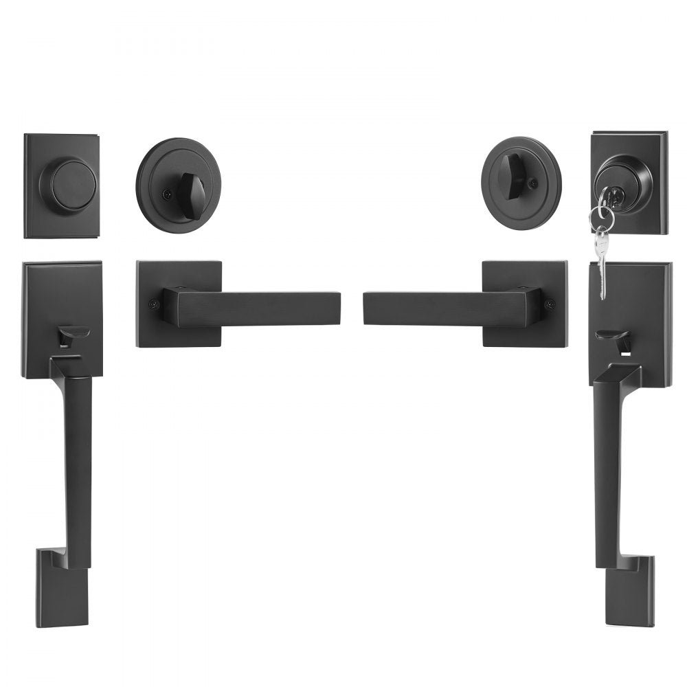 DT1103 - Matte Black Double Door Handle Set with Key Locks