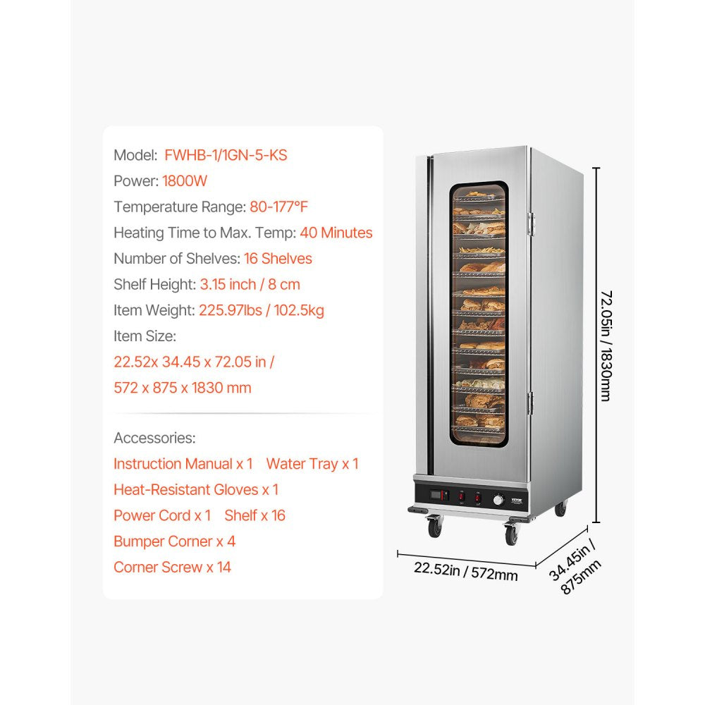 FWHB-1/1GN-5-KS - 16-Tier Food Warmer with Adjustable Shelves, 80℉-177℉ Range