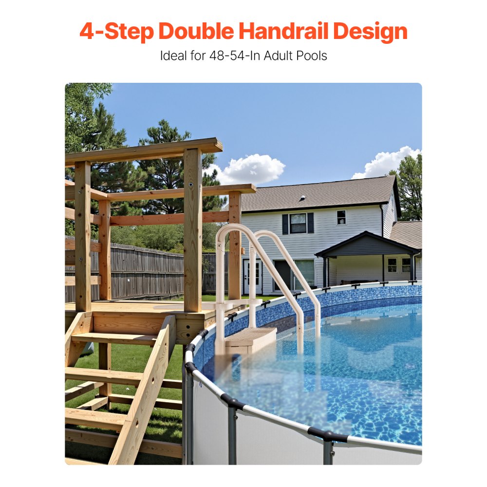 U12 taupe - Durable 4-Step Pool Ladder with Double Handrails for 400 lb Support