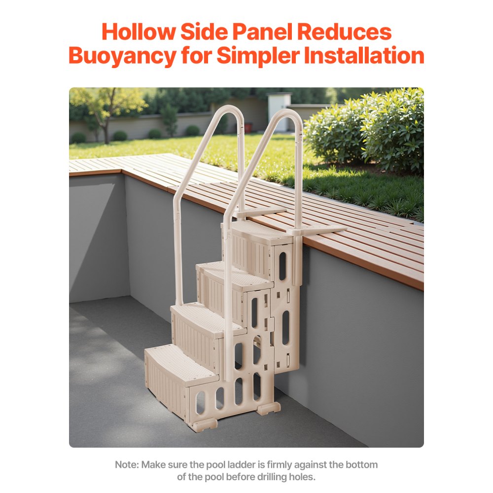 U12 taupe - Durable 4-Step Pool Ladder with Double Handrails for 400 lb Support