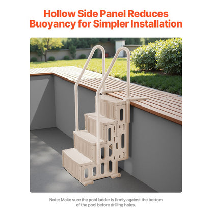 U12 taupe - Durable 4-Step Pool Ladder with Double Handrails for 400 lb Support