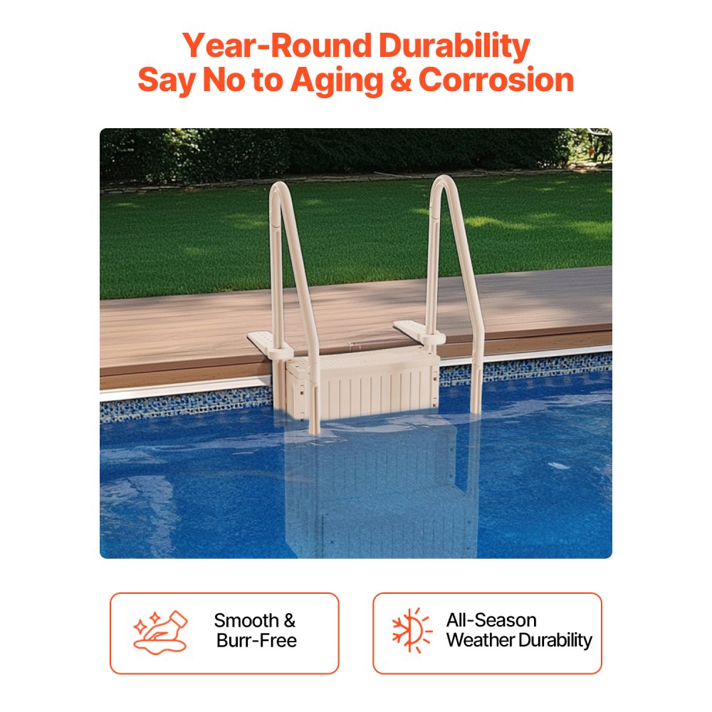 U12 taupe - Durable 4-Step Pool Ladder with Double Handrails for 400 lb Support
