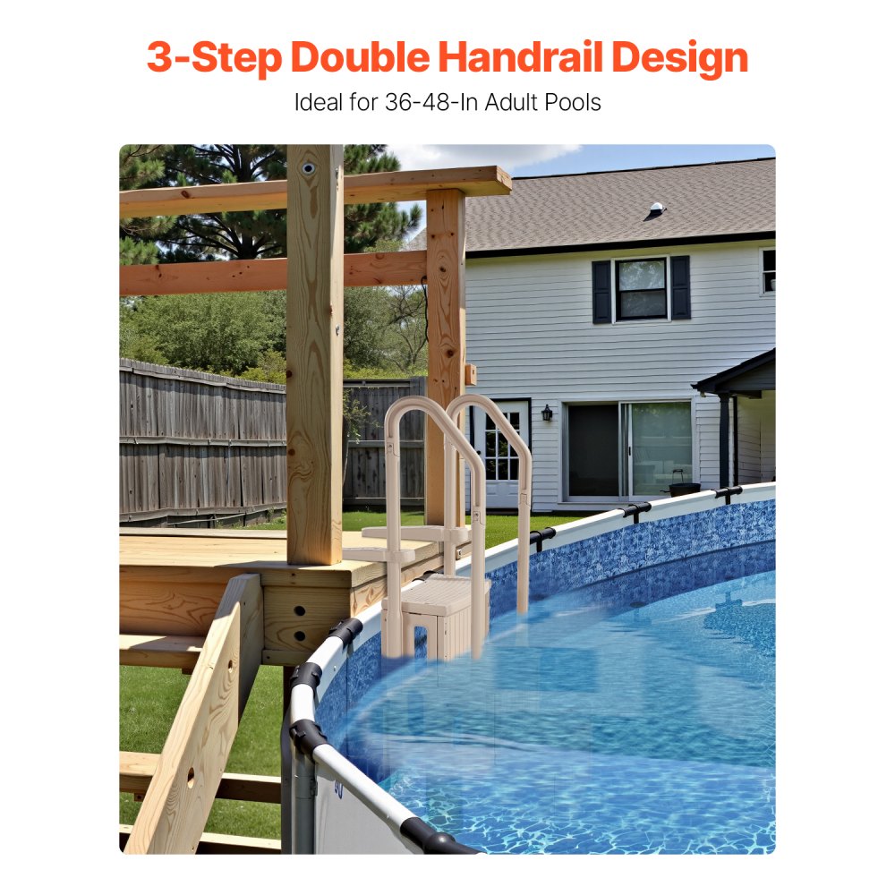 U12-3 taupe - 3-Step Pool Ladder with Handrails, Supports 400 lbs
