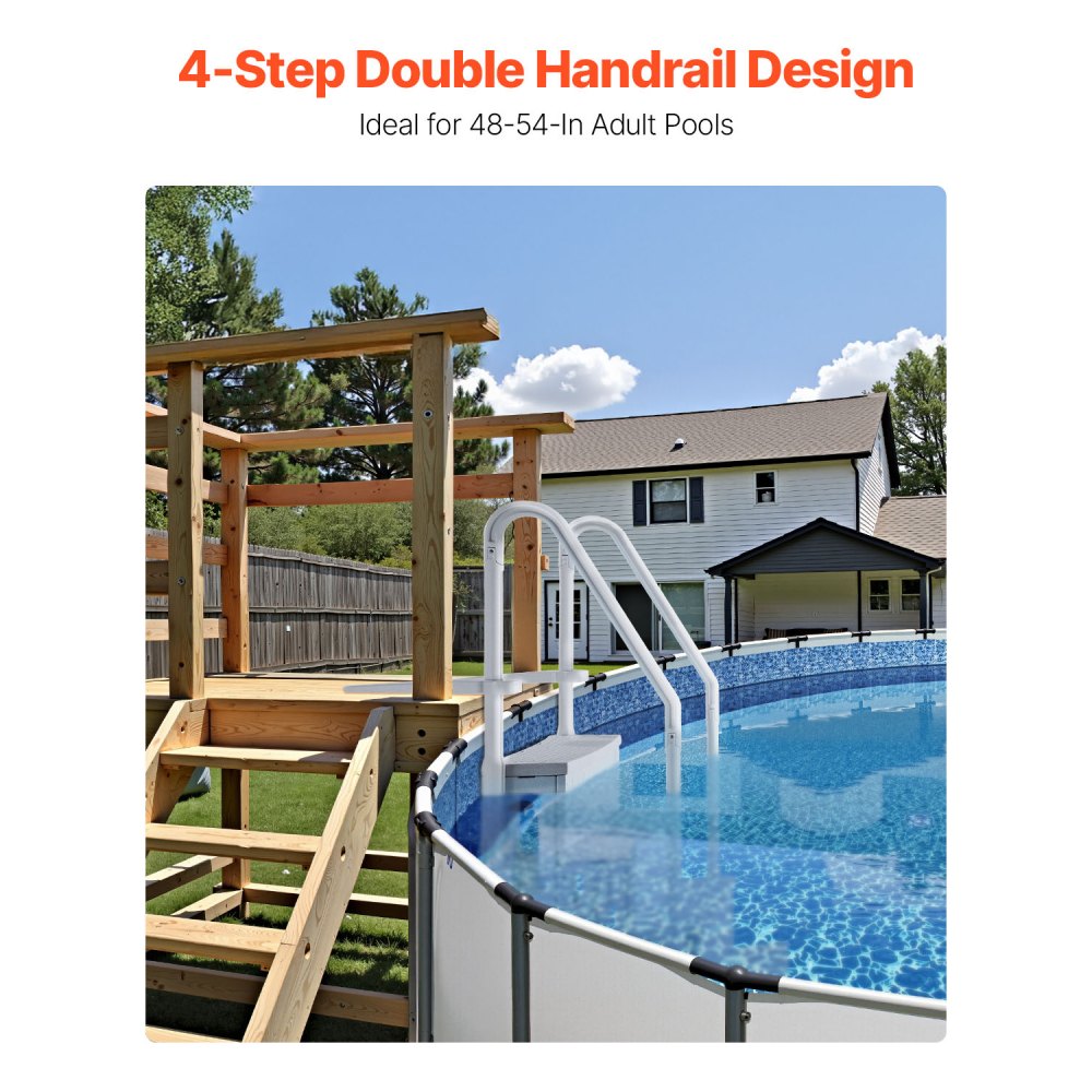 U12 gray - Durable 4-Step Pool Ladder with Double Handrails, Supports 400 lbs