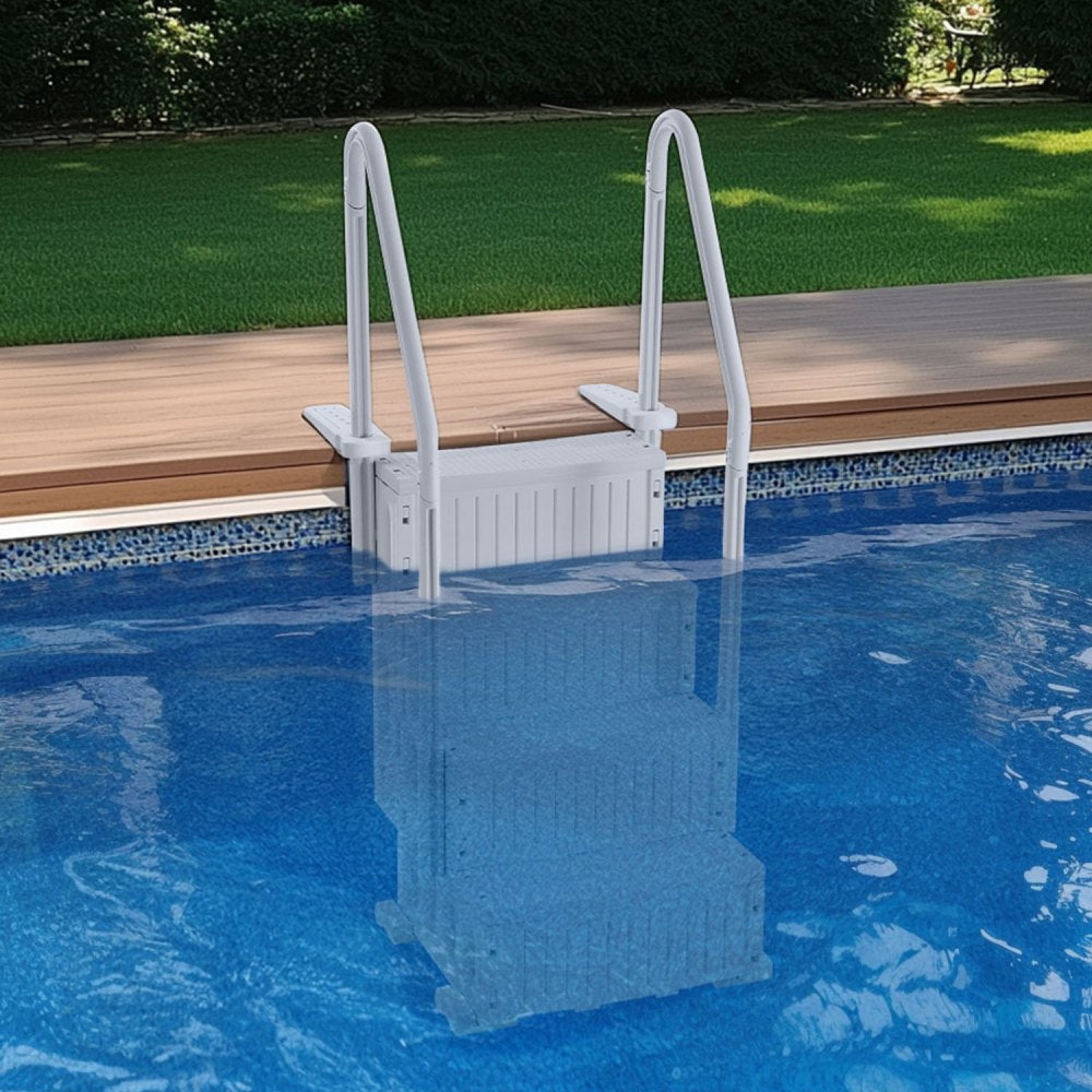 U12 gray - Durable 4-Step Pool Ladder with Double Handrails, Supports 400 lbs