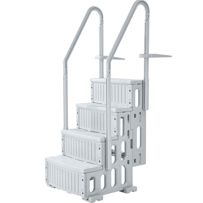 U12 gray - Durable 4-Step Pool Ladder with Double Handrails, Supports 400 lbs