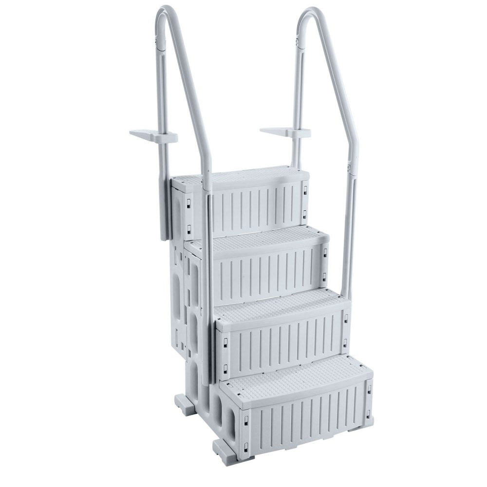 U12 gray - Durable 4-Step Pool Ladder with Double Handrails, Supports 400 lbs