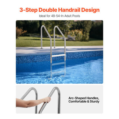 L01C-3-42 - 3-Step Stainless Steel Pool Ladder with Double Handrails, 265 lb Capacity