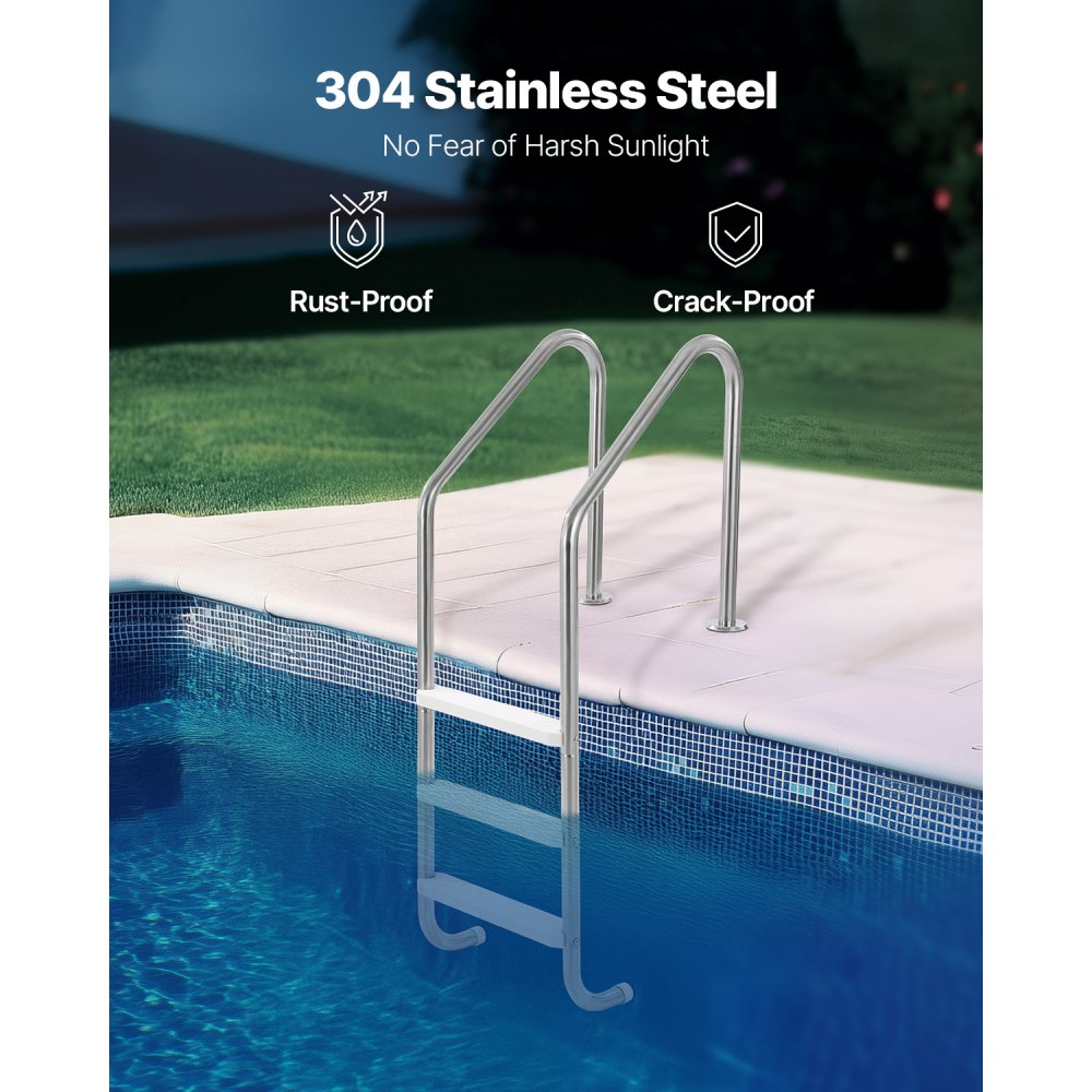 L01C-3-42 - 3-Step Stainless Steel Pool Ladder with Double Handrails, 265 lb Capacity