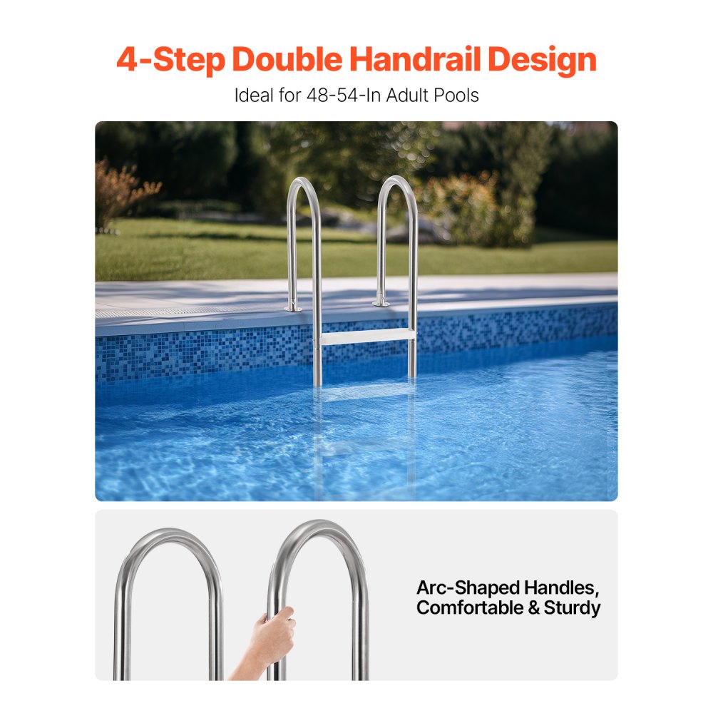 U06C-4-42 - 4-Step Stainless Steel Pool Ladder with Double Handrails, 265 lb Capacity