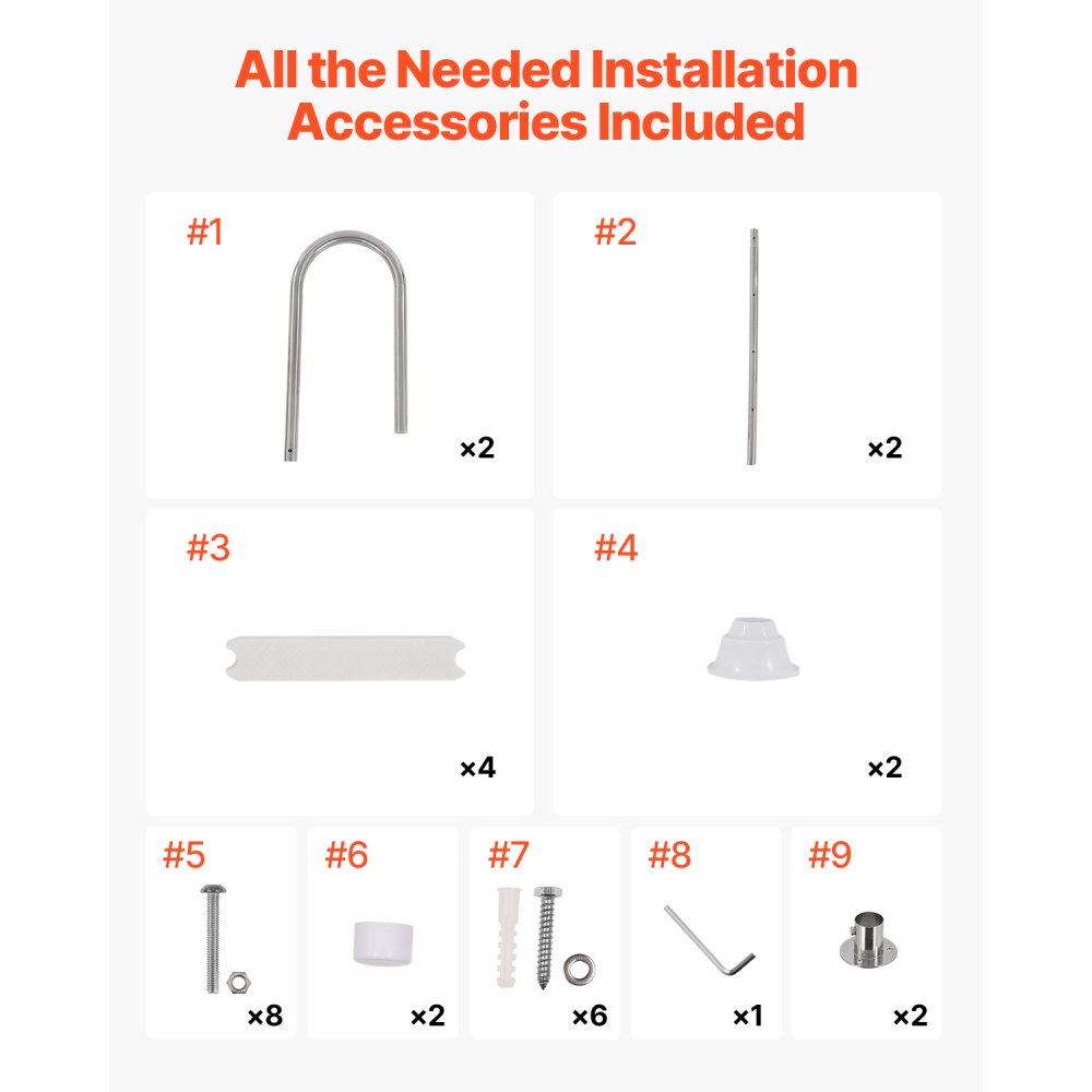 U06C-4-42 - 4-Step Stainless Steel Pool Ladder with Double Handrails, 265 lb Capacity