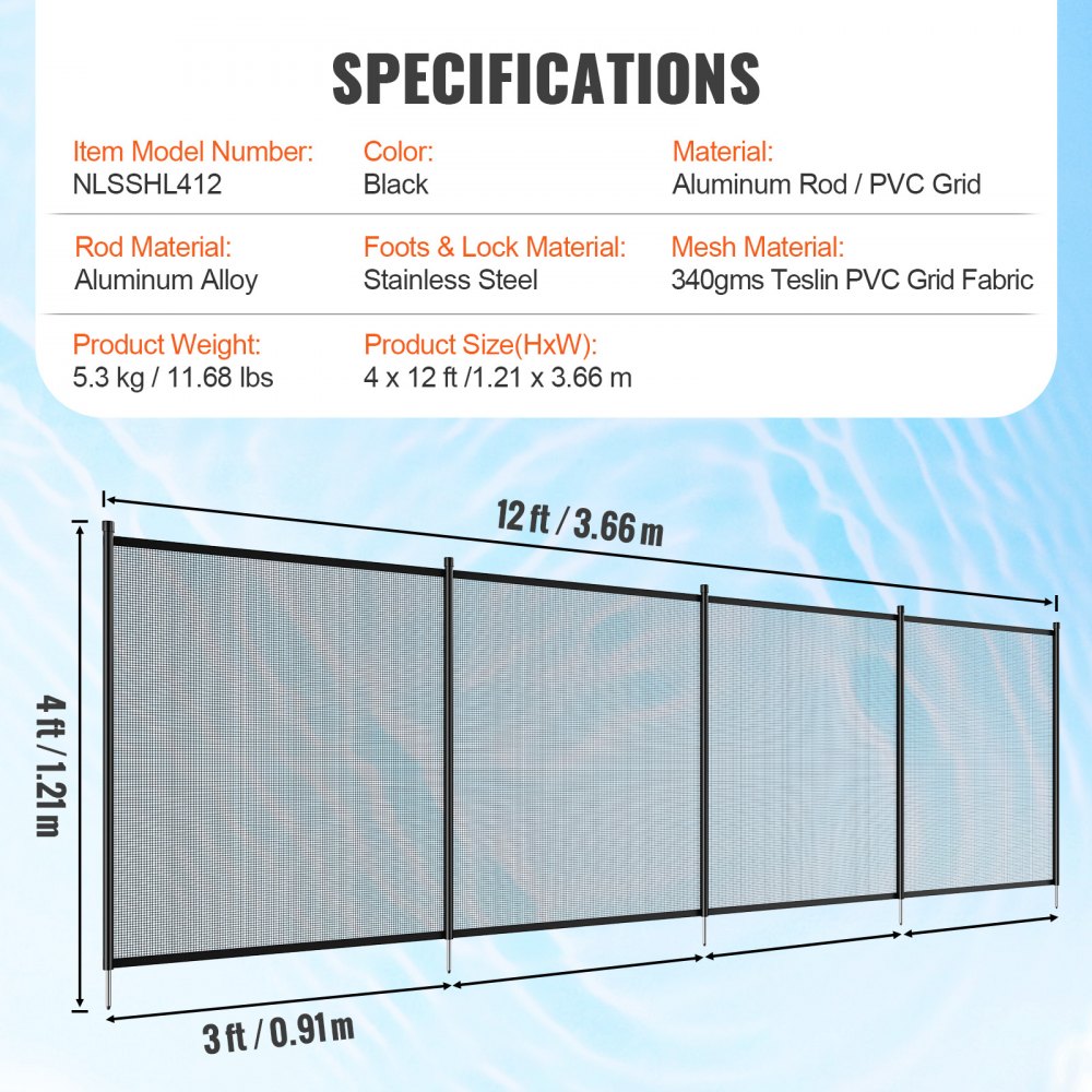 NLSSHL412 - 4x12 Ft VEVOR Pool Fence, Durable & Waterproof Mesh Safety Solution