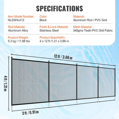 NLSSHL412 - 4x12 Ft VEVOR Pool Fence, Durable & Waterproof Mesh Safety Solution