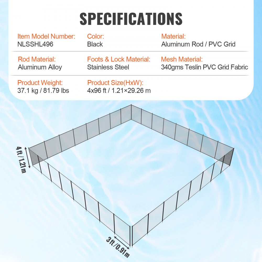 NLSSHL496 - 4x96 ft VEVOR Pool Safety Fence with Durable Mesh
