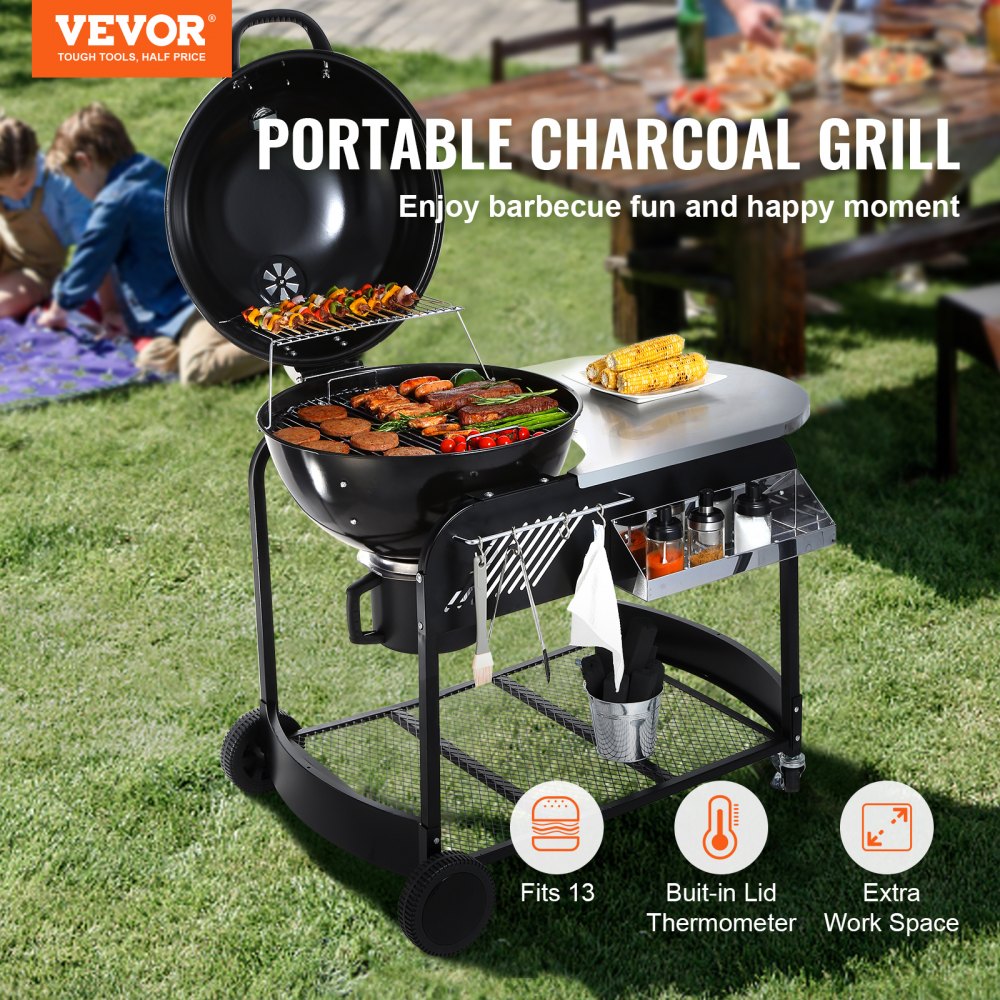 KY22022C-TC - 21-Inch VEVOR Charcoal Grill with Easy Cleanup & Storage