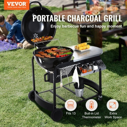 KY22022C-TC - 21-Inch VEVOR Charcoal Grill with Easy Cleanup & Storage