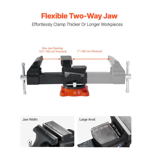 9555 - 5.5" Durable Cast Iron Bench Vise with 360° Rotation