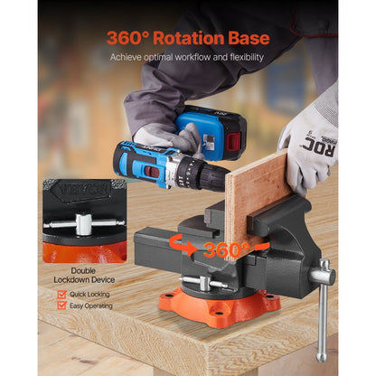 9555 - 5.5" Durable Cast Iron Bench Vise with 360° Rotation