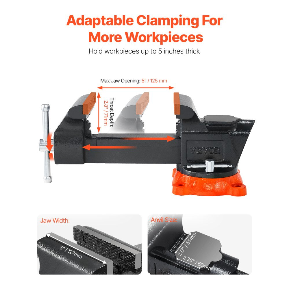 9525 - 5" Cast Iron Bench Vise with 360° Rotating Base