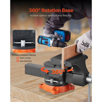 9528 - 11.5" Heavy-Duty Vise with 360° Swivel Base & Pipe Jaws