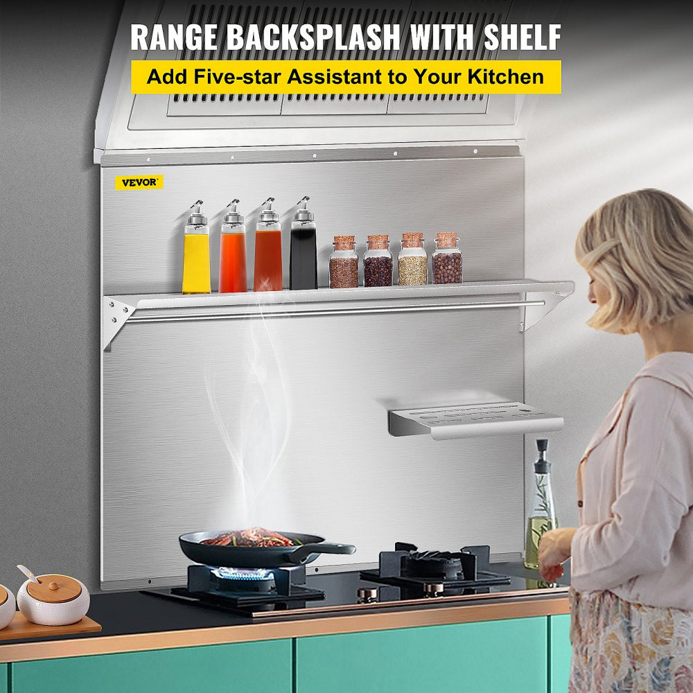 010709968737 - 29.5" Stainless Steel Backsplash with Knife & Storage Shelves
