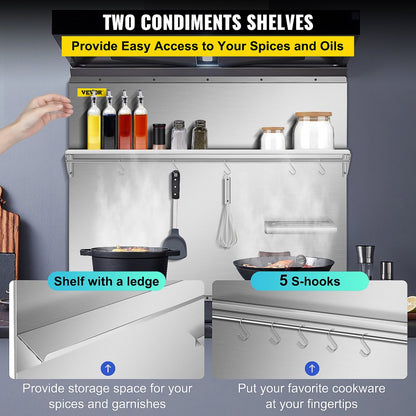 010709968737 - 29.5" Stainless Steel Backsplash with Knife & Storage Shelves