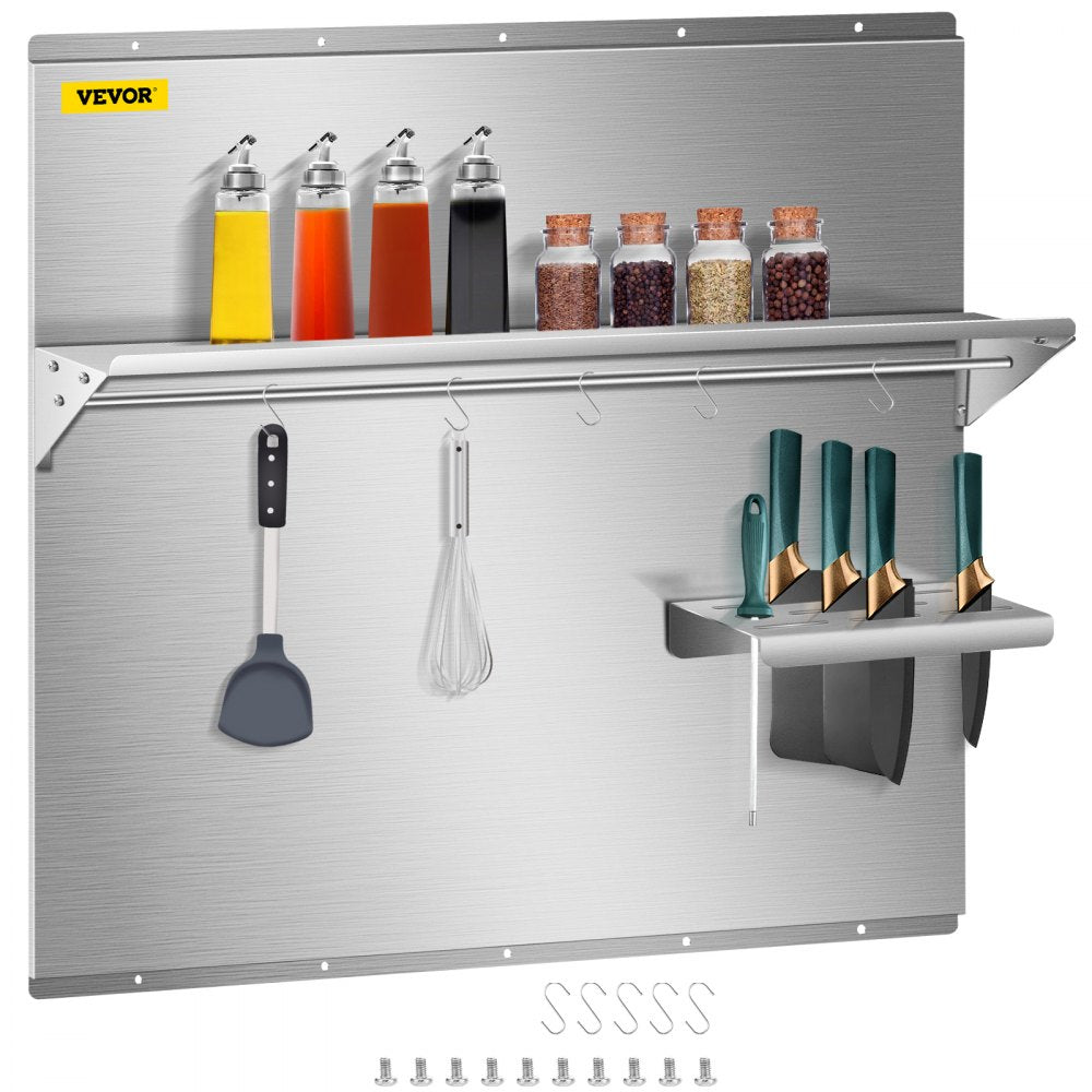 010709968737 - 29.5" Stainless Steel Backsplash with Knife & Storage Shelves