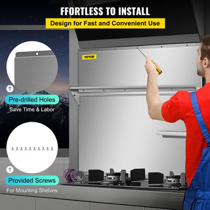 010870069137 - 30"x30.7" Stainless Steel Backsplash with Two Shelves