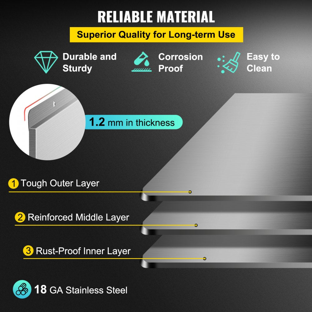 010442066260 - Durable 36" Stainless Steel Backsplash with Two Storage Shelves