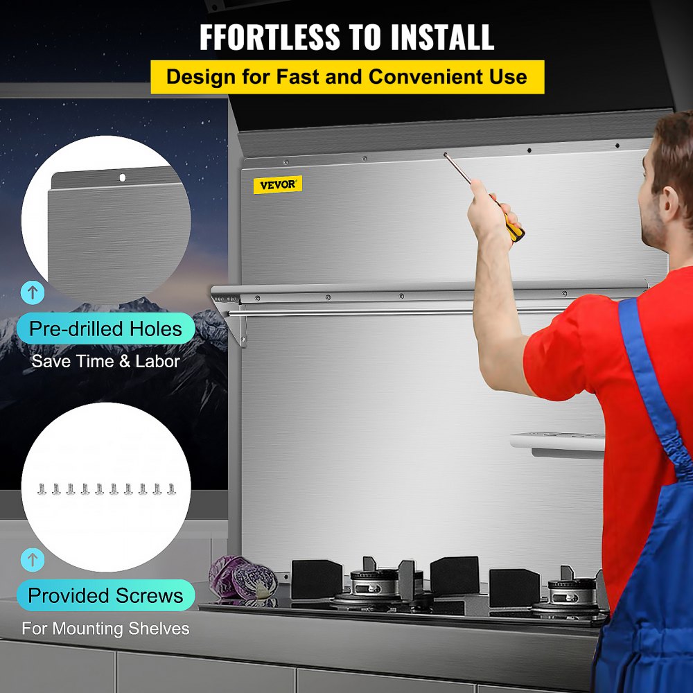 010442066260 - Durable 36" Stainless Steel Backsplash with Two Storage Shelves