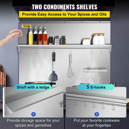 010442066260 - Durable 36" Stainless Steel Backsplash with Two Storage Shelves