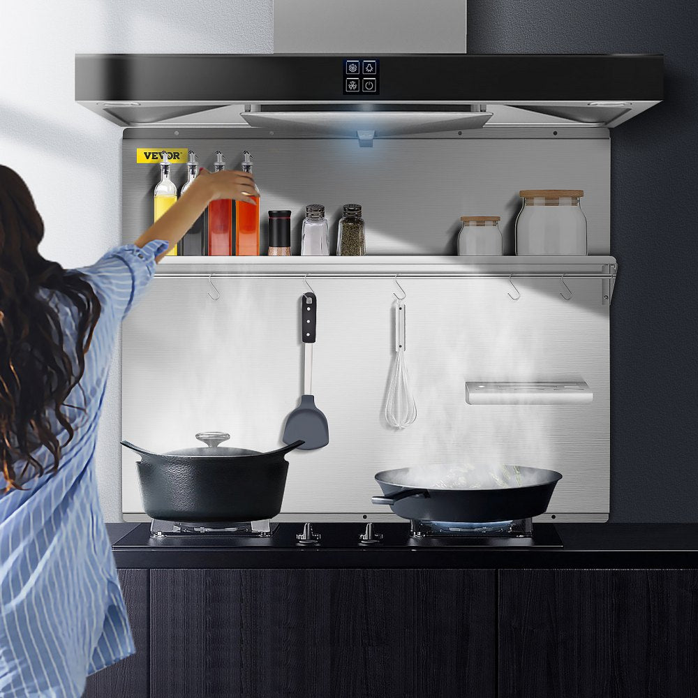 010442066260 - Durable 36" Stainless Steel Backsplash with Two Storage Shelves