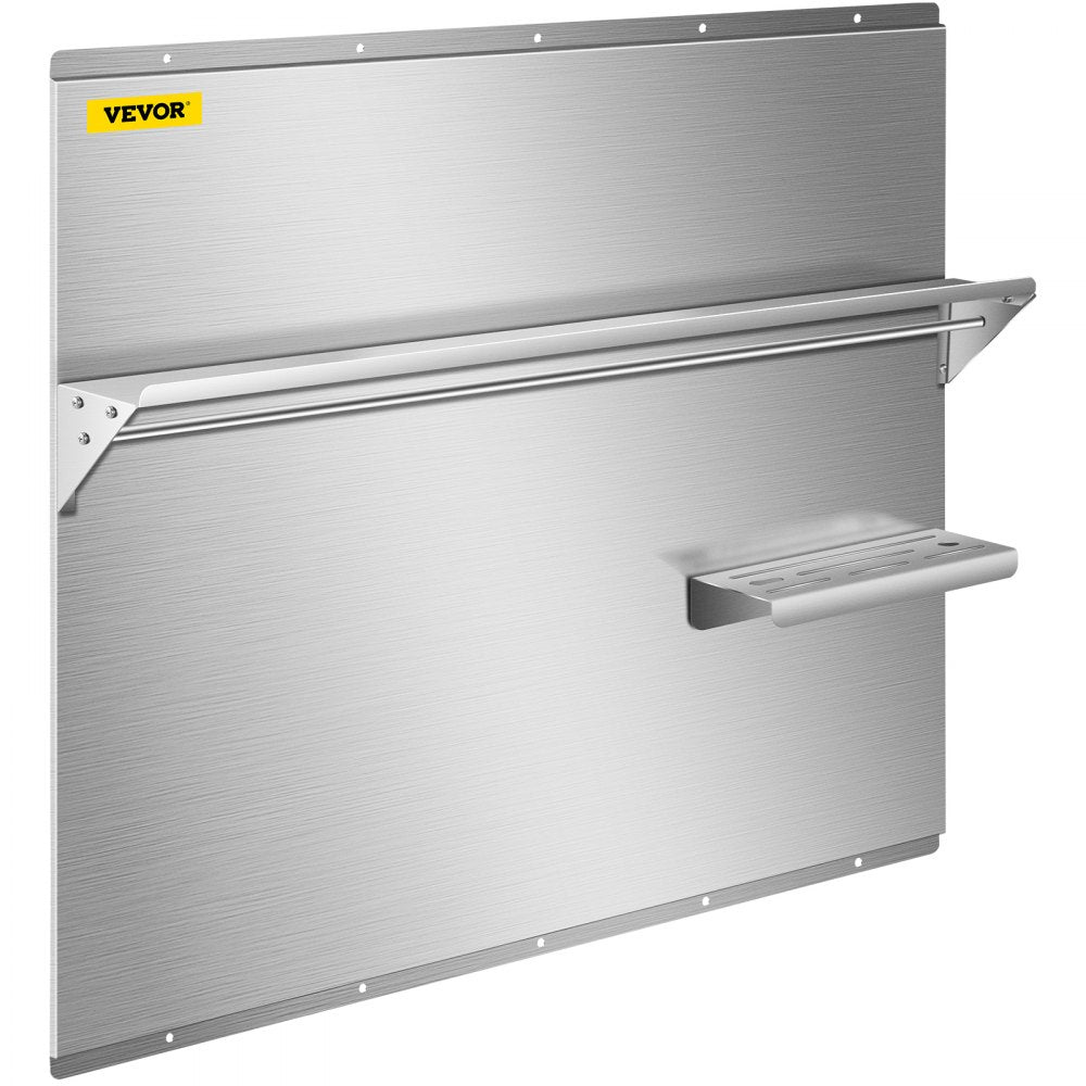 010442066260 - Durable 36" Stainless Steel Backsplash with Two Storage Shelves