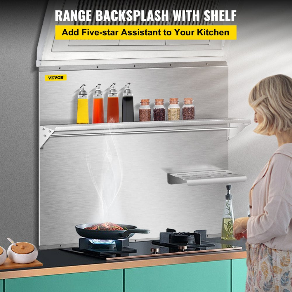 010609311213 - 36"x30.7" Stainless Steel Range Backsplash with Shelves