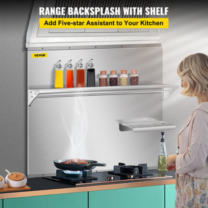 010609311213 - 36"x30.7" Stainless Steel Range Backsplash with Shelves