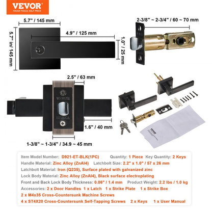 D921-ET-BLK(1PC) - Key-Locking Reversible Zinc Alloy Entry Lever Handle