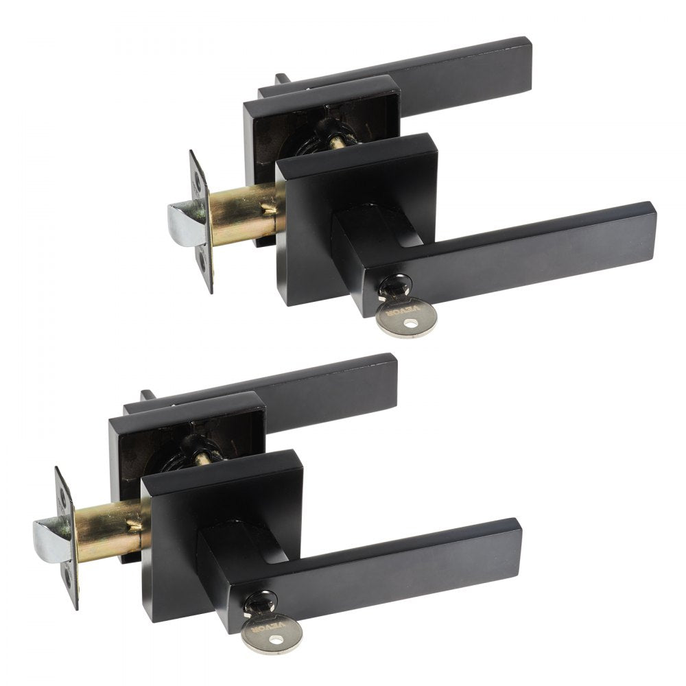 D921-ET-BLK(2PCS) - Modern Zinc Alloy Entry Lever Handle Set with 2 Keys