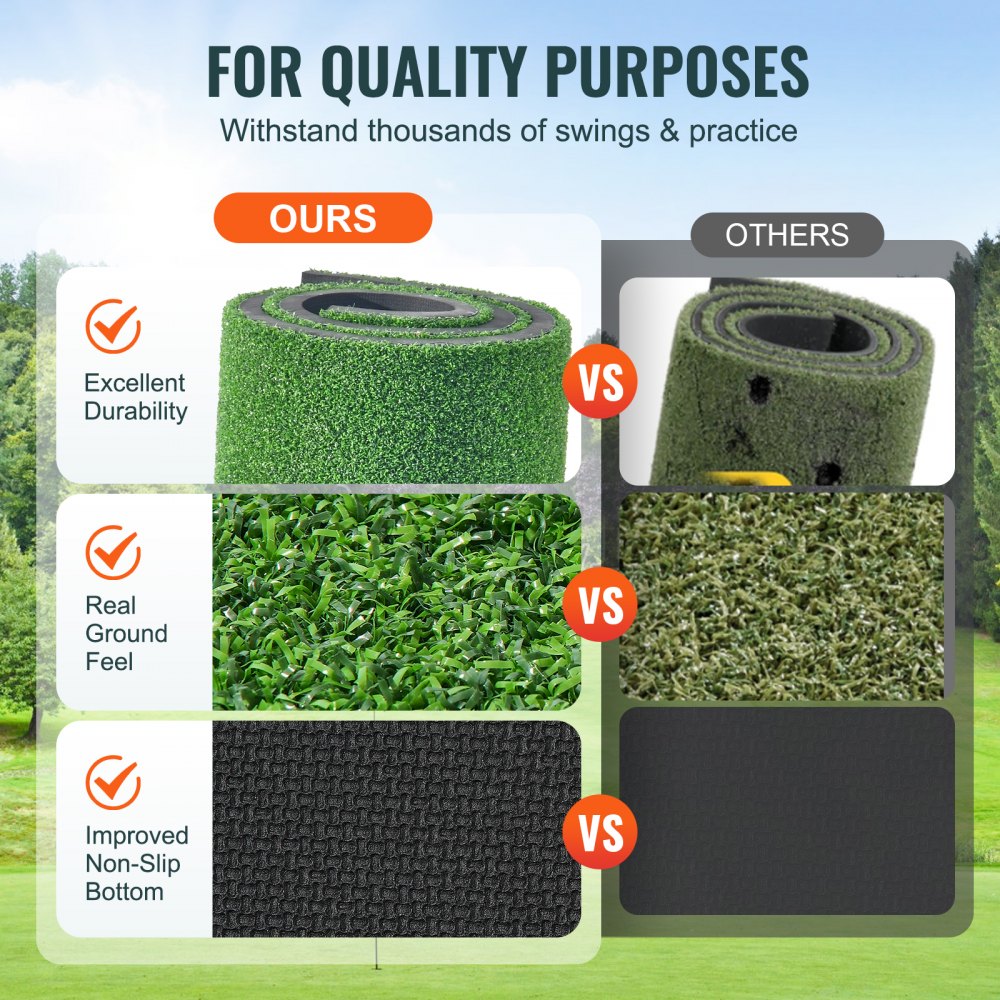 GP150505 - 5ft Durable Golf Hitting Mat with Non-Slip Base and Tees