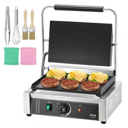 HT-812 - Durable 14"x9" Stainless Steel Panini Press with Temperature Control