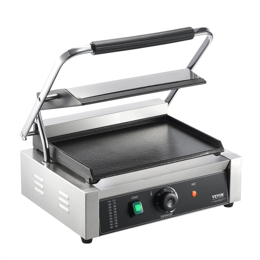 HT-812 - Durable 14"x9" Stainless Steel Panini Press with Temperature Control
