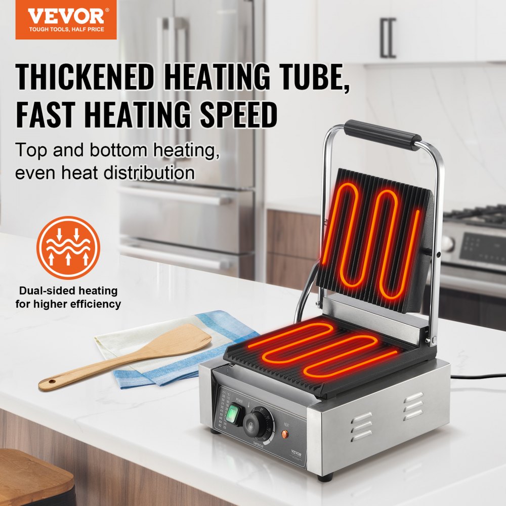 HT-811 - 8.9"x9" Stainless Steel Panini Press for Grilling with Precise Control