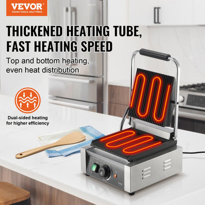 HT-811 - 8.9"x9" Stainless Steel Panini Press for Grilling with Precise Control