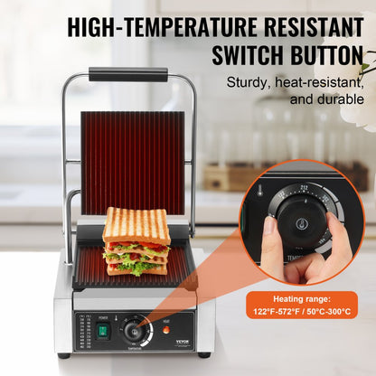 HT-811 - 8.9"x9" Stainless Steel Panini Press for Grilling with Precise Control