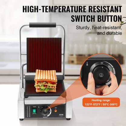 HT-811A - Efficient 8.9"x9" Electric Panini Press with Temperature Control
