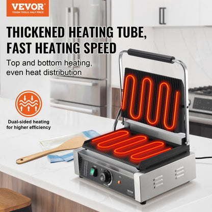 HT-811E - 14"x9" Stainless Steel Panini Press with Temperature Control