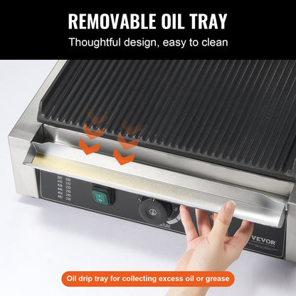 HT-811E - 14"x9" Stainless Steel Panini Press with Temperature Control
